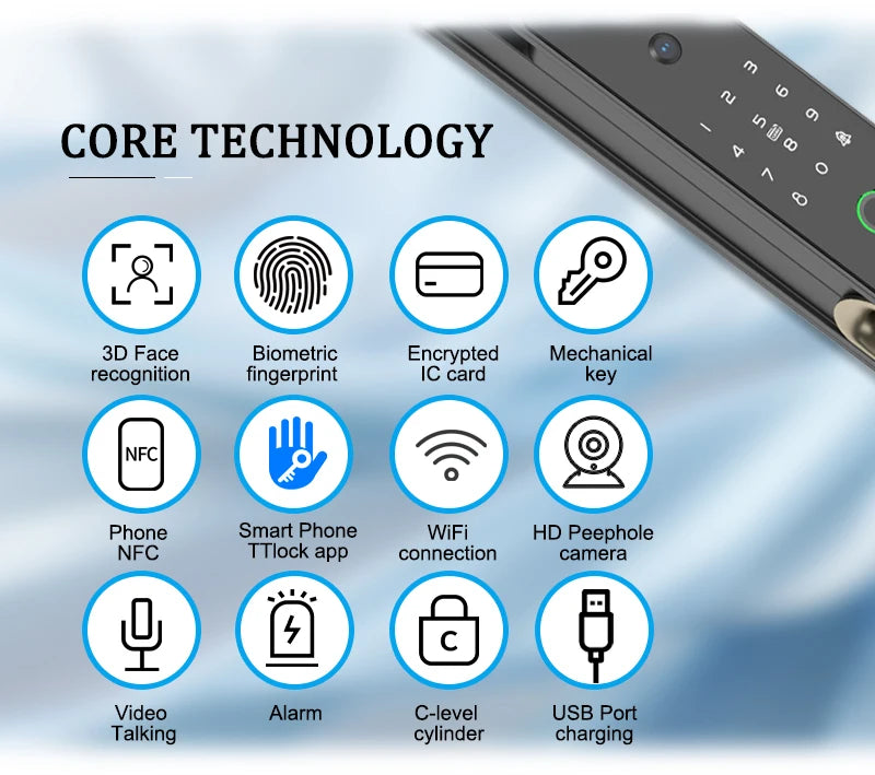 Full Automatic TTLOCK APP 3D Face Recognition Smart Door Lock Fingerprint Password  6068 Combination Digital Door locks