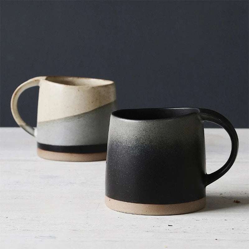 Handmade Stoneware Mug Retro Black White Latte Coffee Cup Ceramic Cup