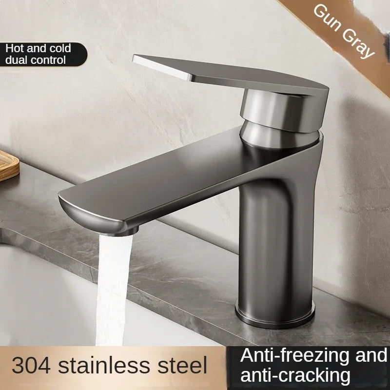 Stainless Steel Hot and Cold Water Faucet for Bathroom Sink, Washbasin, Countertop, Household Stainless Steel Basin Faucet