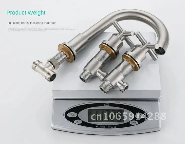 Free Faucet Bathroom WashBasin Dual Tap Solid 304 STAINLESS STEEL Faucet Handles Lead Set Basin Holes Tap Mixer Bathtub Sink 3