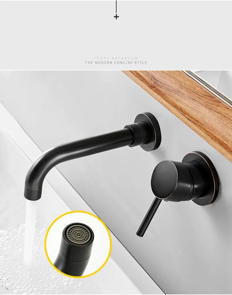 Bathroom Faucet Brass Hot and Cold Water Sink Faucet Wall Mounted Mixer Tap Single Handle Two Hole Vintage Faucet