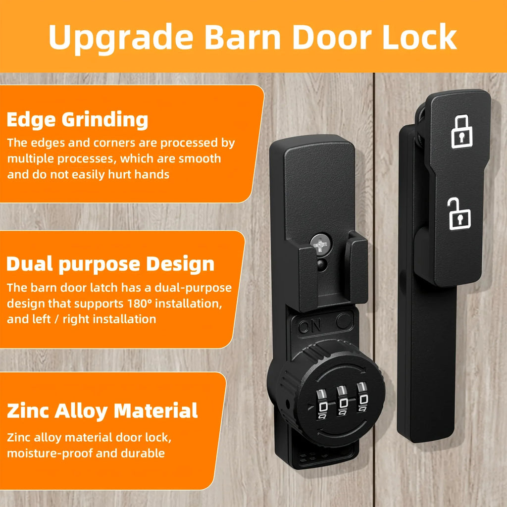 Password Door Lock and Deadbolt, 180 Degree Sliding French Barn Door Lock with 3 Digit Combination Lock, Keyless Cabinet