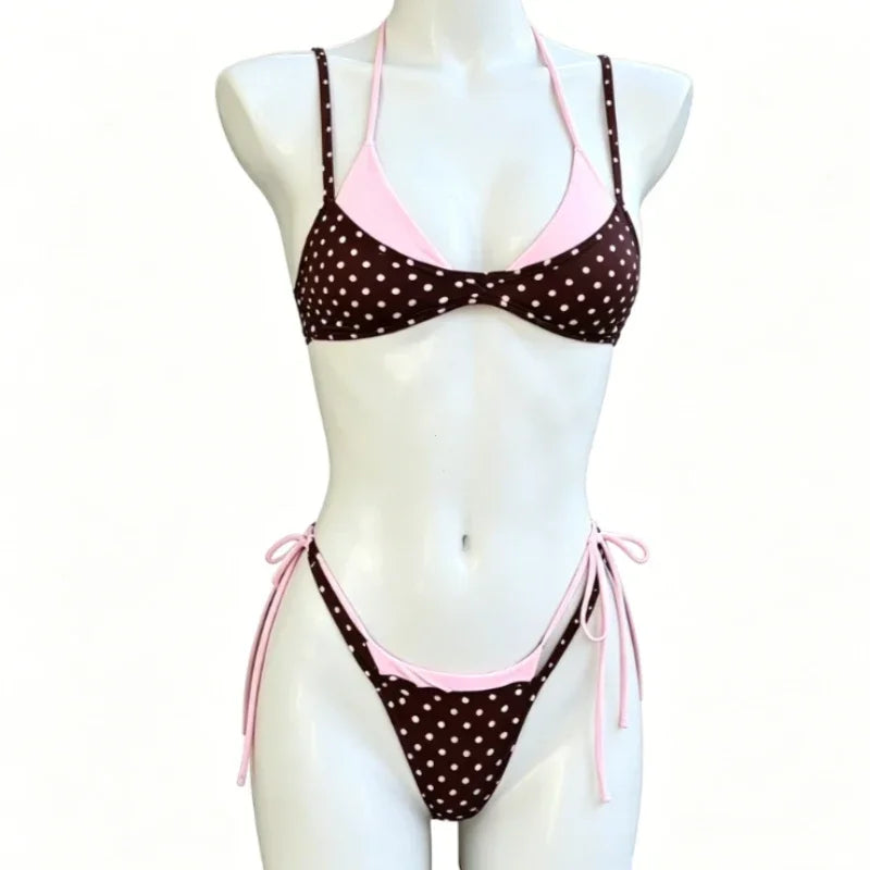 2026 Bikini Gathering Women's Swimsuit Sexy Neck Splicing Swimsuit Summer Beach Wear