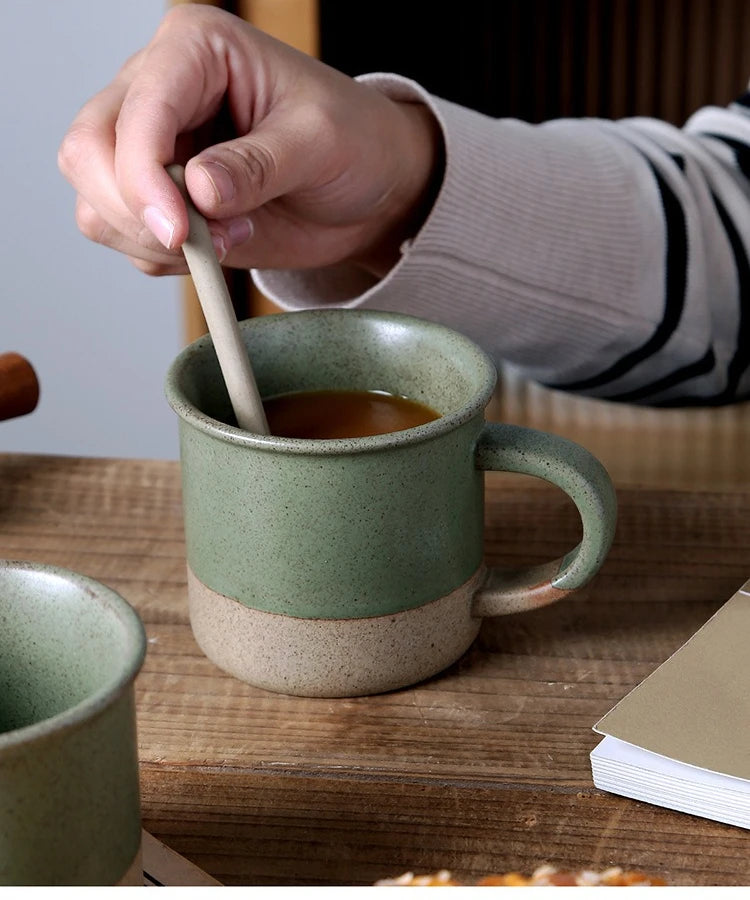 Vintage Stoneware Coffee Mug Kiln Change Ceramic Cup Small Minimalist Water Cup Sesame Glaze Breakfast Cup