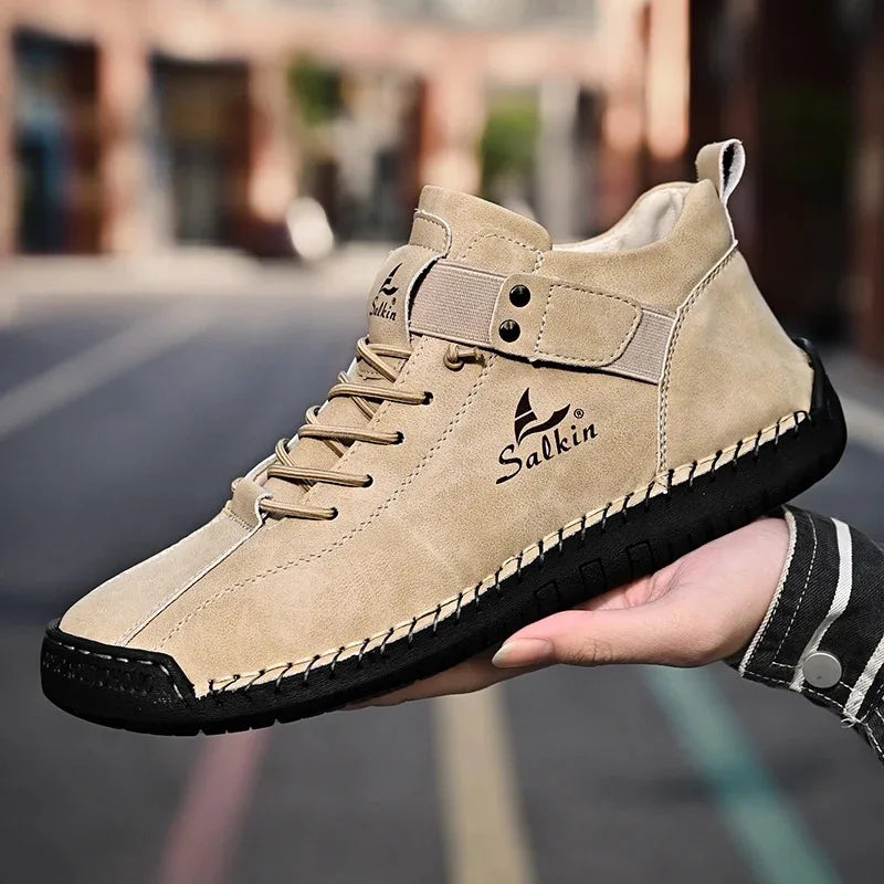 New 2025 Handmade Leather Casual Men Shoes Design Sneakers Man Breathable Leather Shoes Men Ankle Boots Outdoor