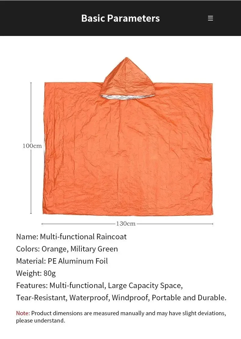 Emergency Rain Poncho Thermal Blanket Poncho Weather Proof Outdoor Survival Camping Gear Survival Gadgets