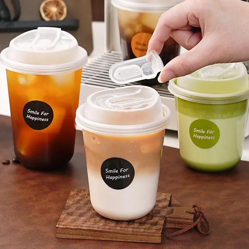 10pcs Transparent Coffee Cups With Lids U-shaped Disposable Cups For Hot Drink Milk Tea Takeaway Beverage Cups B.H