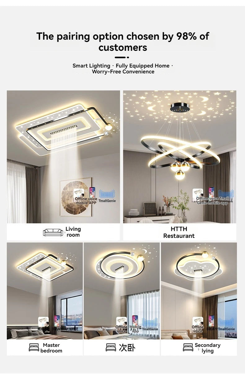 Modern Minimalist LED Ceiling Light for Living Room, 2026 New Model with Starry Sky Projection Effect and Integrated Spotlights
