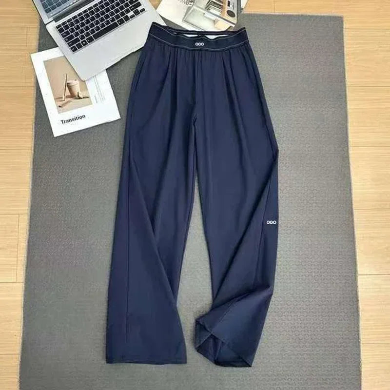 New High Waist Straight Leg Yoga Pants Women‘s Lightweight Quick-Dry Sports Long Pants Loose Slimming Casual Versatile Trousers
