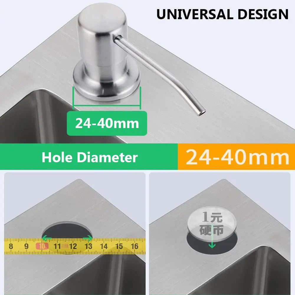 Stainless Steel Soap Dispenser Bathroom Kitchen Sink Mounted No-spill Water Pump Dishwashing Liquid Lotion Dispenser
