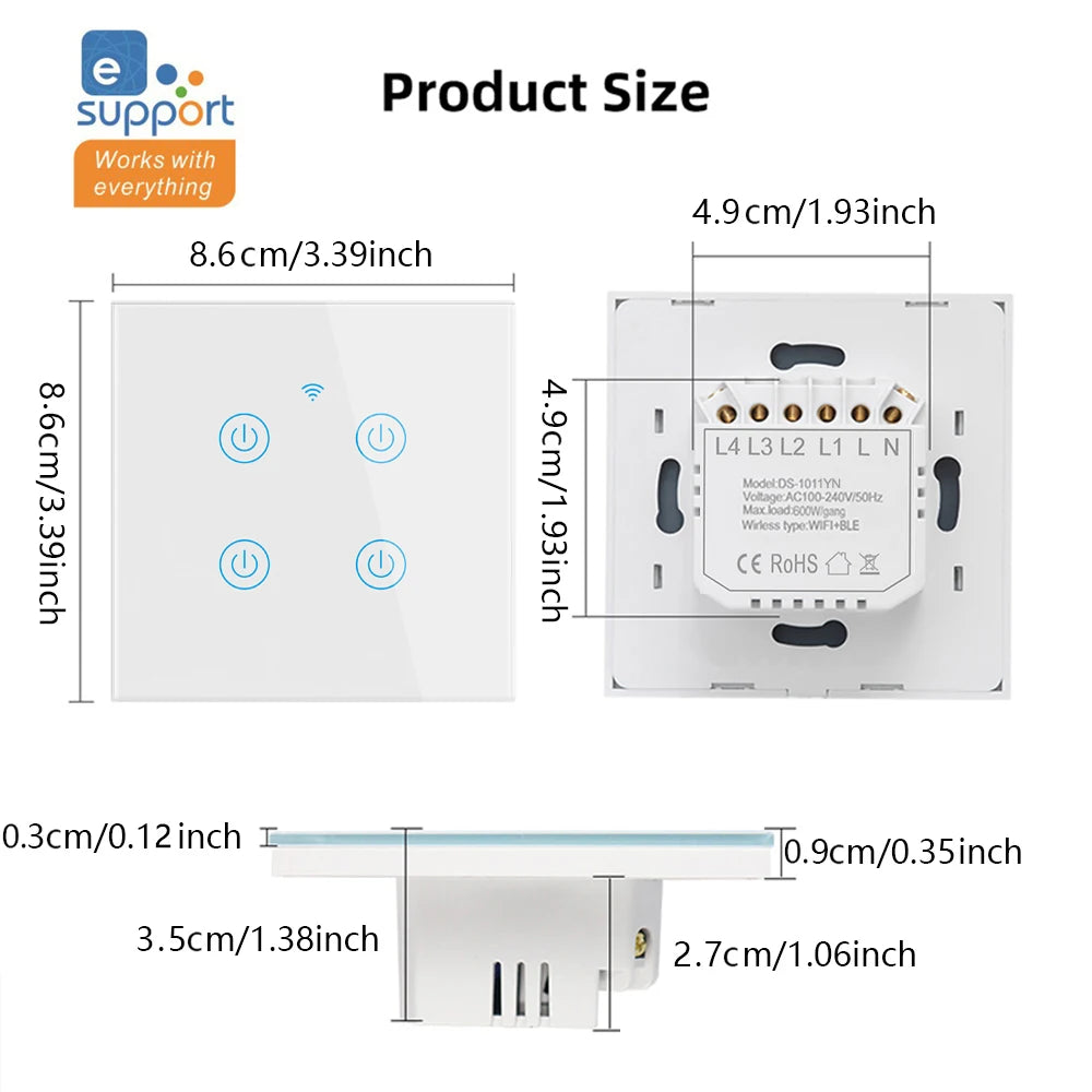 Smart WiFi Switch  Remote Control Touch Panel Light Switch No Neutral Wire Voice Control Timer Smart Home Switch