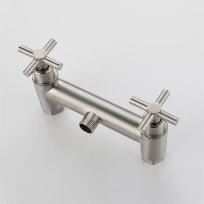 Wall-Mounted Shower Faucet Stainless Steel Bathtub Faucet Cross Handles Dual Control Hot And Cold Water Valve Nozzle Tap G1/2in