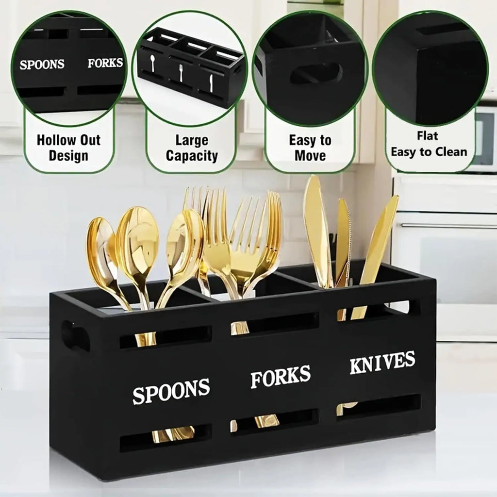 Wooden Utensil Holder Organizer, Rustic Cutlery Rack, Party Fork Knife Spoon Organizer, Farmhouse Kitchen Cutlery Organizer