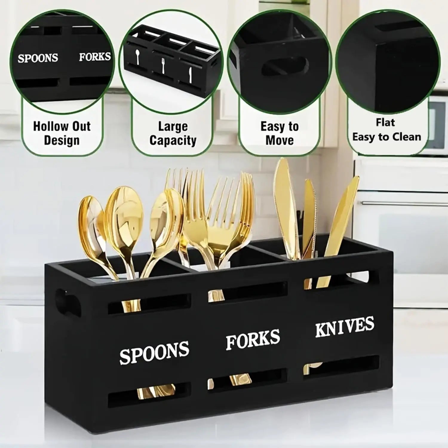 Wooden Utensil Holder Organizer, Rustic Cutlery Rack, Party Fork Knife Spoon Organizer, Farmhouse Kitchen Cutlery Organizer