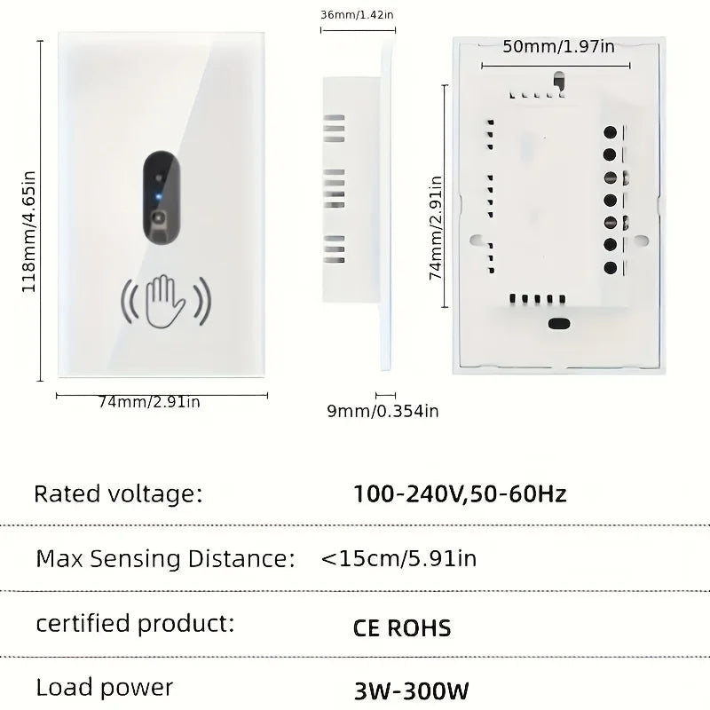 1pc Wall Light Switch Wave Infrare IR Sensor No Need Touch US 220V 110V Glass Screen Panel Electrical Power On Off Lamp