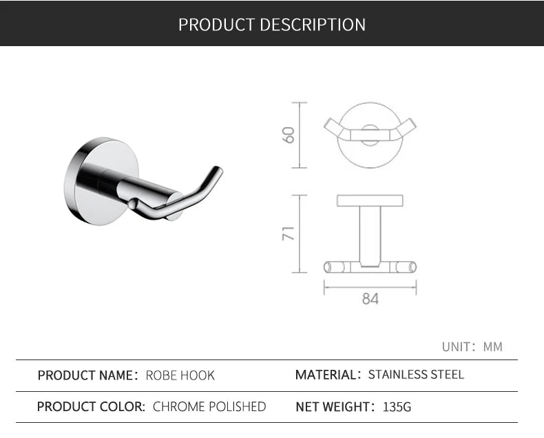 Bathroom Accessories Towel Rack Shelf Paper Holder Stainless Steel Toilet Brush Holder Hand Towel Ring Robe Hook Hanger Chrome