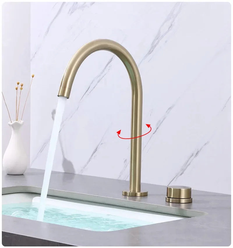 Basin faucet Bathroom two holes Widespread Brushed Gold bathroom sink tap 360 rotating widespread Black basin Tap