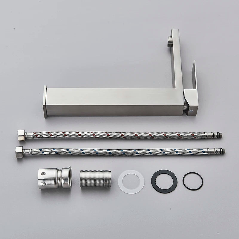 Senlesen Brushed Gold Bathroom Faucet Basin Faucets Deck Mounted Sink Mixer Tap Stainless Steel Countertop Hot Cold Water Crane