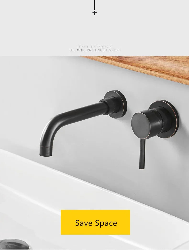 Bathroom Faucet Brass Hot and Cold Water Sink Faucet Wall Mounted Mixer Tap Single Handle Two Hole Vintage Faucet