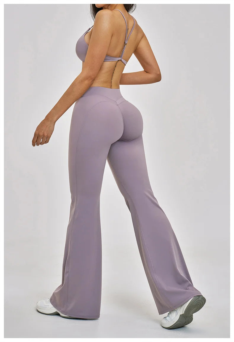 TRY TO BN Women's Tracksuit 2 Pieces Yoga Set Back Y Bra High Waist Leggings Flare Fitness Sportwear Workout Running Gym Clothes