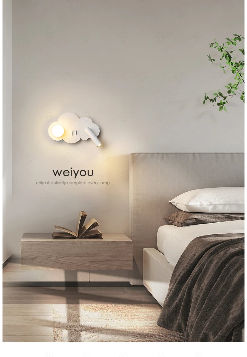 White wall lamp backlight 350 degree rotation adjustable wall lamp hotel bedroom bedside study reading desk lamp with switch