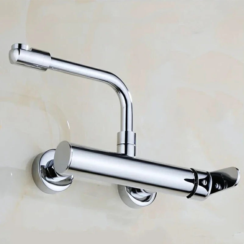 Brass Black Kitchen Faucets 360 Rotate Dual Hole Wall Mounted Silver Bathroom Faucet Cold Hot Water Folding Crane Sink Mixer Tap