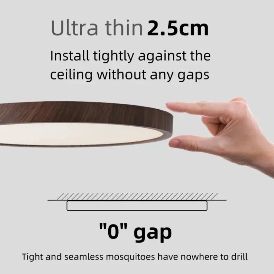 Modern Wood Grain LED Ceiling Light Ultra-Thin Walnut Wood Ceiling Lamp Bedroom Bathroom Living Room Kitchen Home Decor Lighting