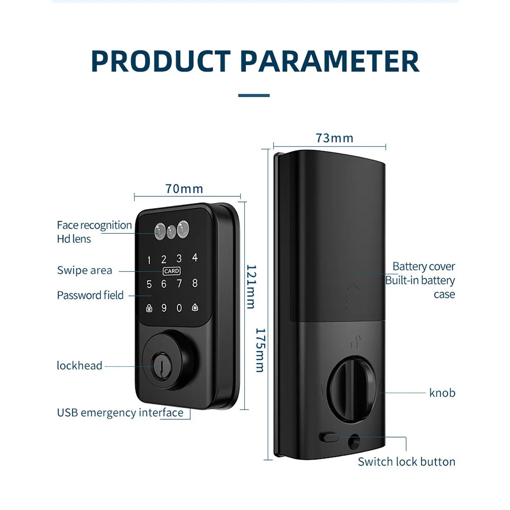 Tuya BLE Digital Electronic Smart Deadbolt Fingerprint Door Lock Password Card Key Unlock Keyless Entry For Smart Home