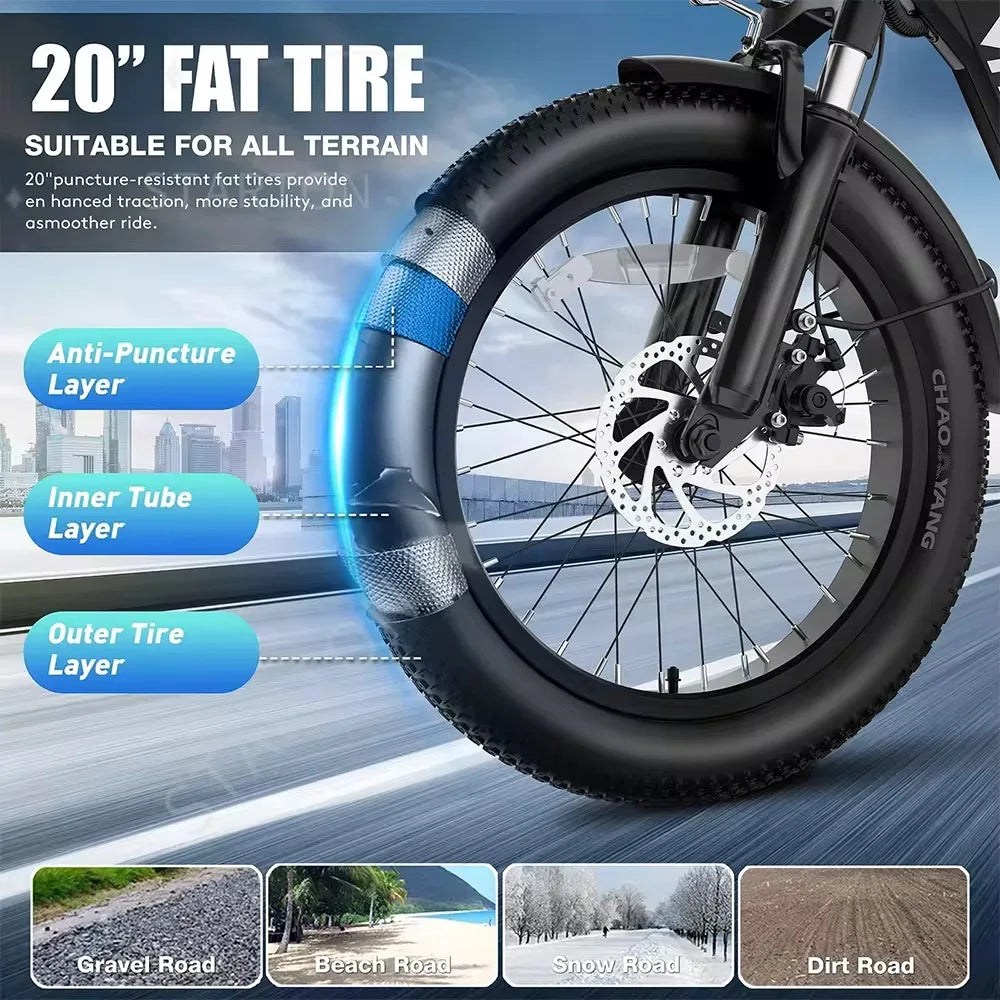 20-inch foldable parent-child riding E-BIKE. 48V13AH removable battery electric scooter, 1000W brushless motor electric bicycle