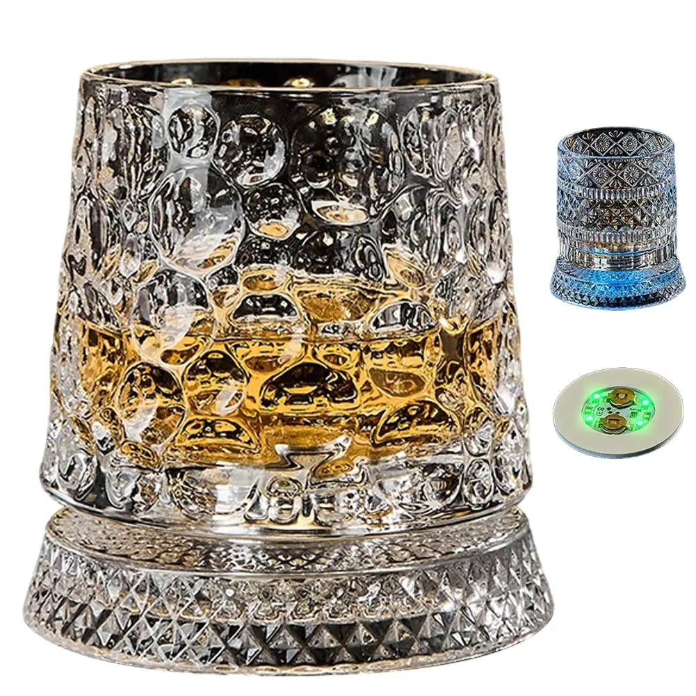 Luminous Rotating Whiskey Glass Elegant Whiskeys Cup Crystal Glass Drinkware for Parties for Cocktail Party Drinking Glass