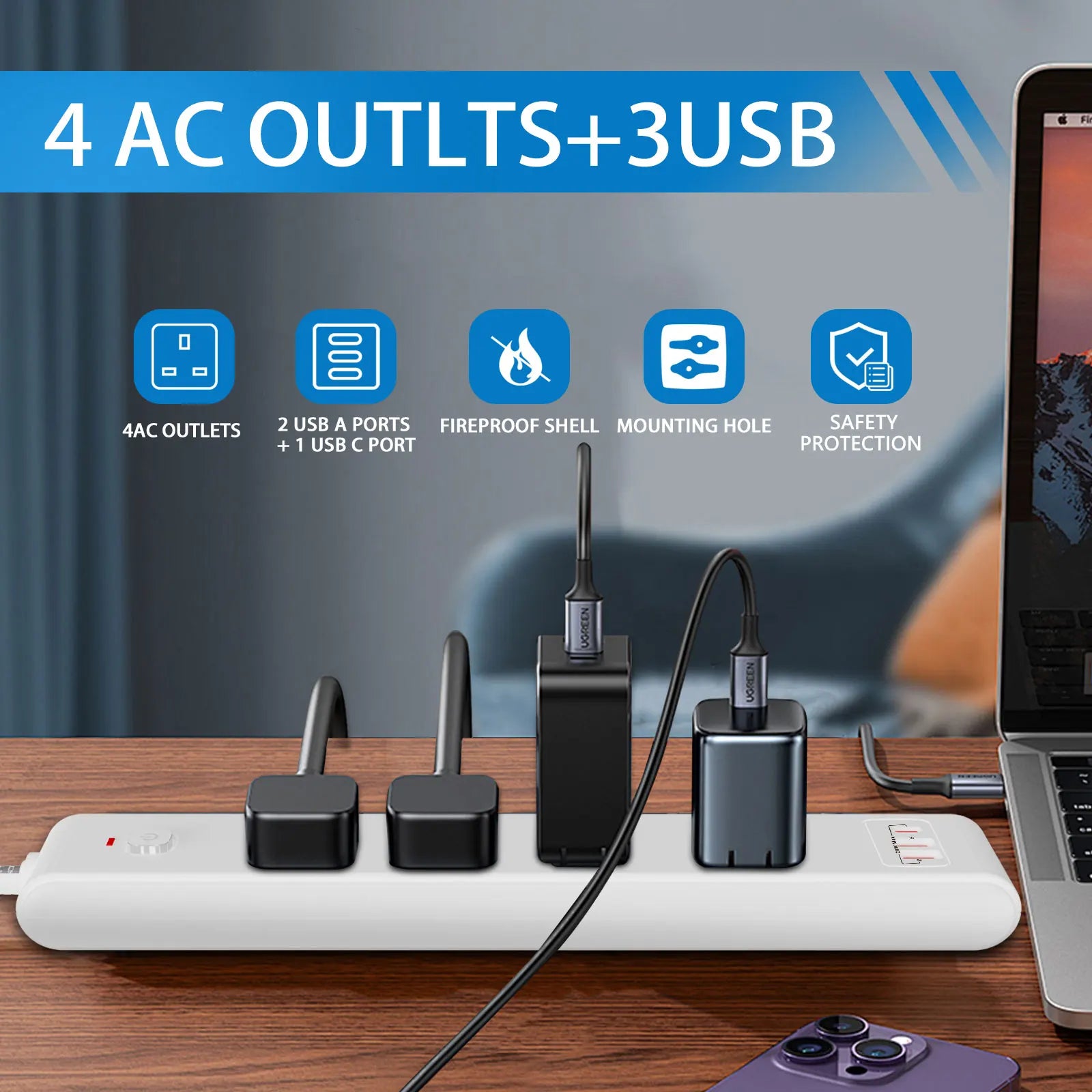 1pc white AU Wall mounted power socket extension with USB PD 20W fast charging Safety door design Suitable for home office use