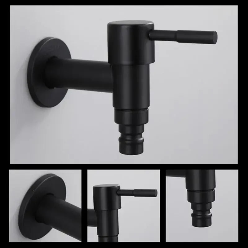 Stainless Steel Faucet Black Wall Mounted Washing Machine Tap Bath Toilet Mop Pool Water Taps for Outdoor Garden Bathroom
