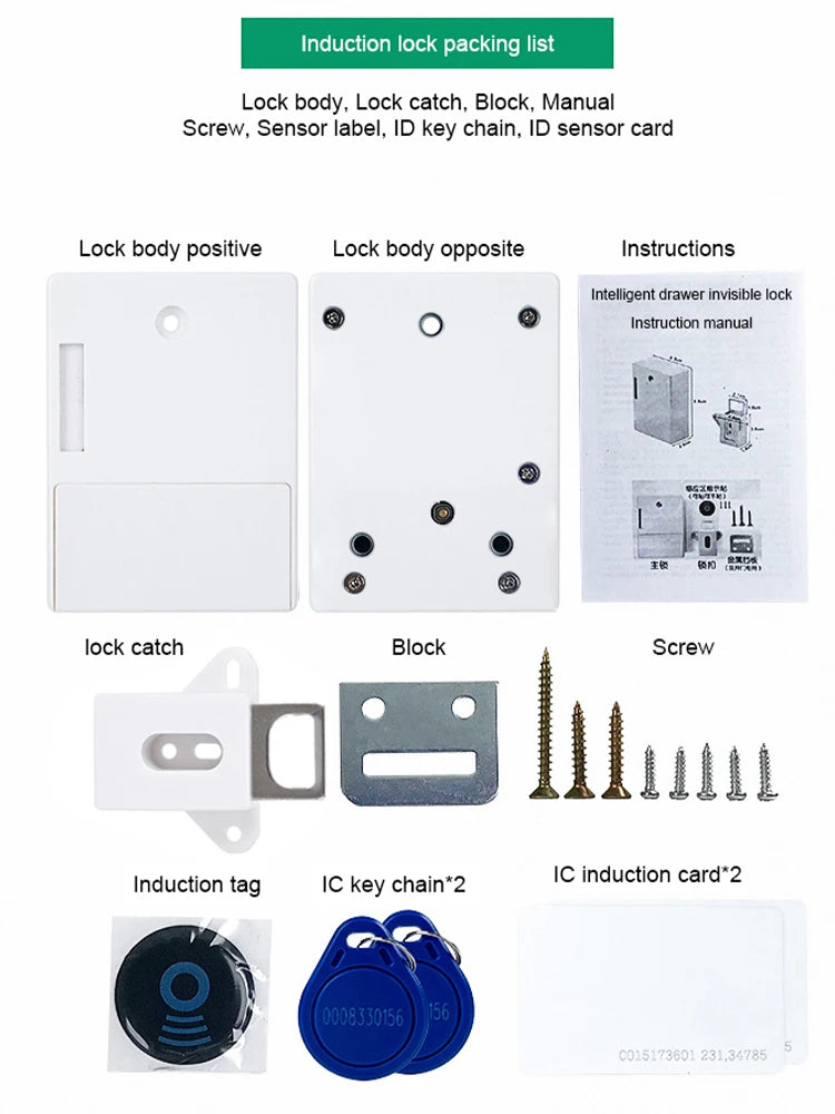 Rfid Lock Wifi Smart Rfid Lock Wifi Smart Electronic Drawer Lock White ABS non punching invisible Locks