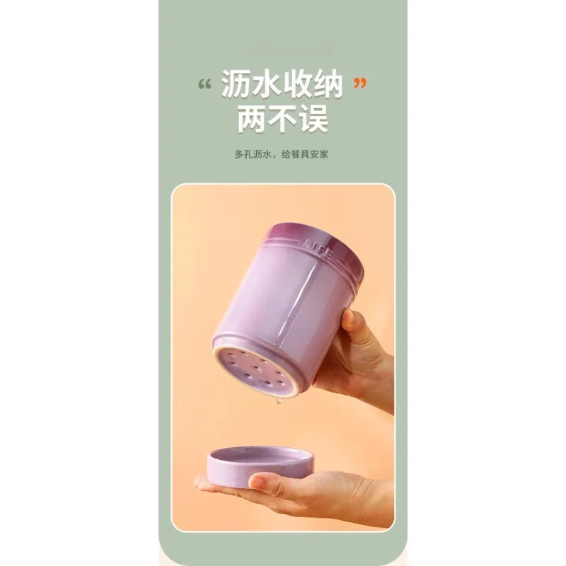Porcelain Kitchen Utensil Holder for Countertop,Ceramic Storage Organizer for Knives Spoons and Forks,Cooking Tools Container