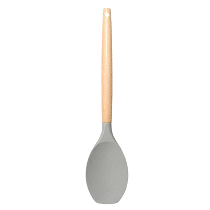 1Pc Silicone Spatula Scoop With Wooden Handle Salad Agitator Pot Scoop Home Cooking Utensils Kitchen Gadgets