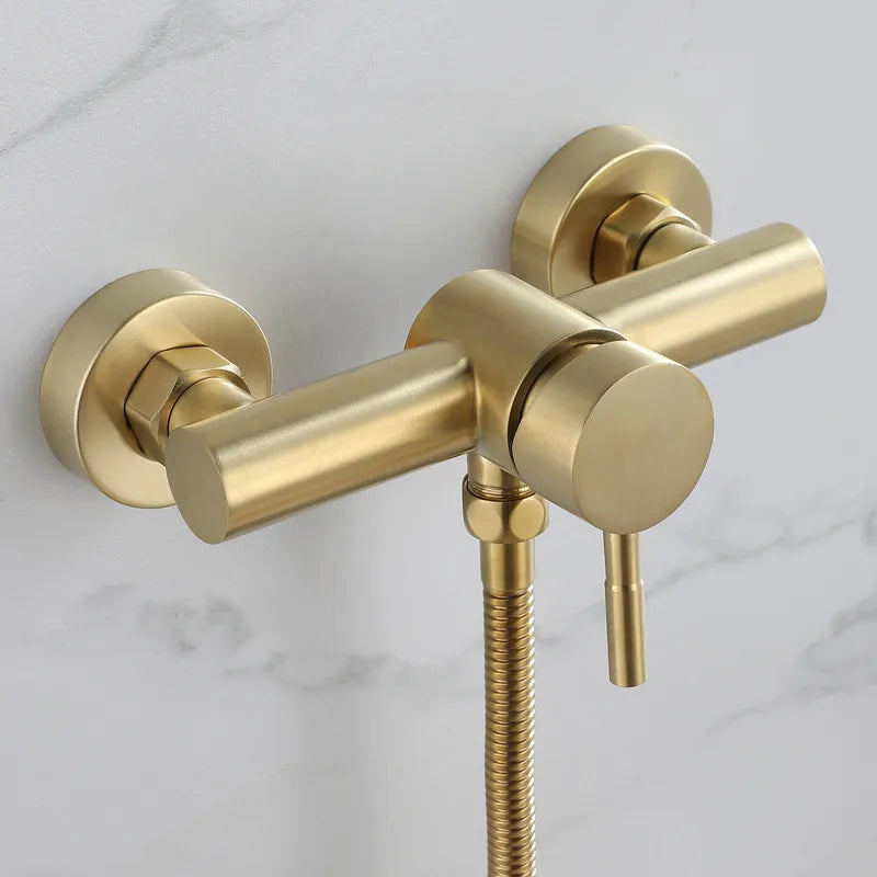 Brushed Gold Bathroom Shower Faucet Set Wall Mounted Shower Faucet, Bathroom Cold and Hot Bath and Shower Mixer Taps Brass