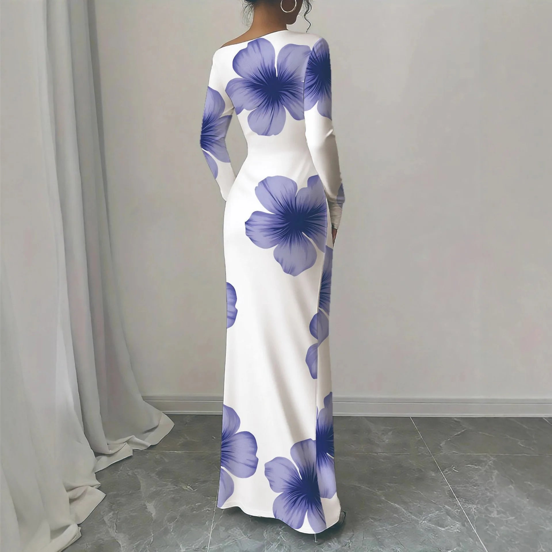 European and American 2025 Autumn New Printed Long Skirt Temperament Slim Long Sleeve Dress
