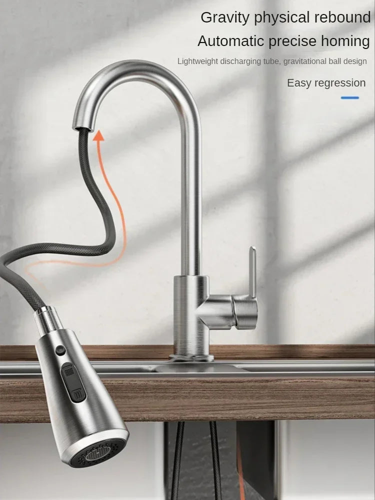 Pull kitchen faucet cold and hot water dual purpose splash proof faucet fast heating household wash basin faucet