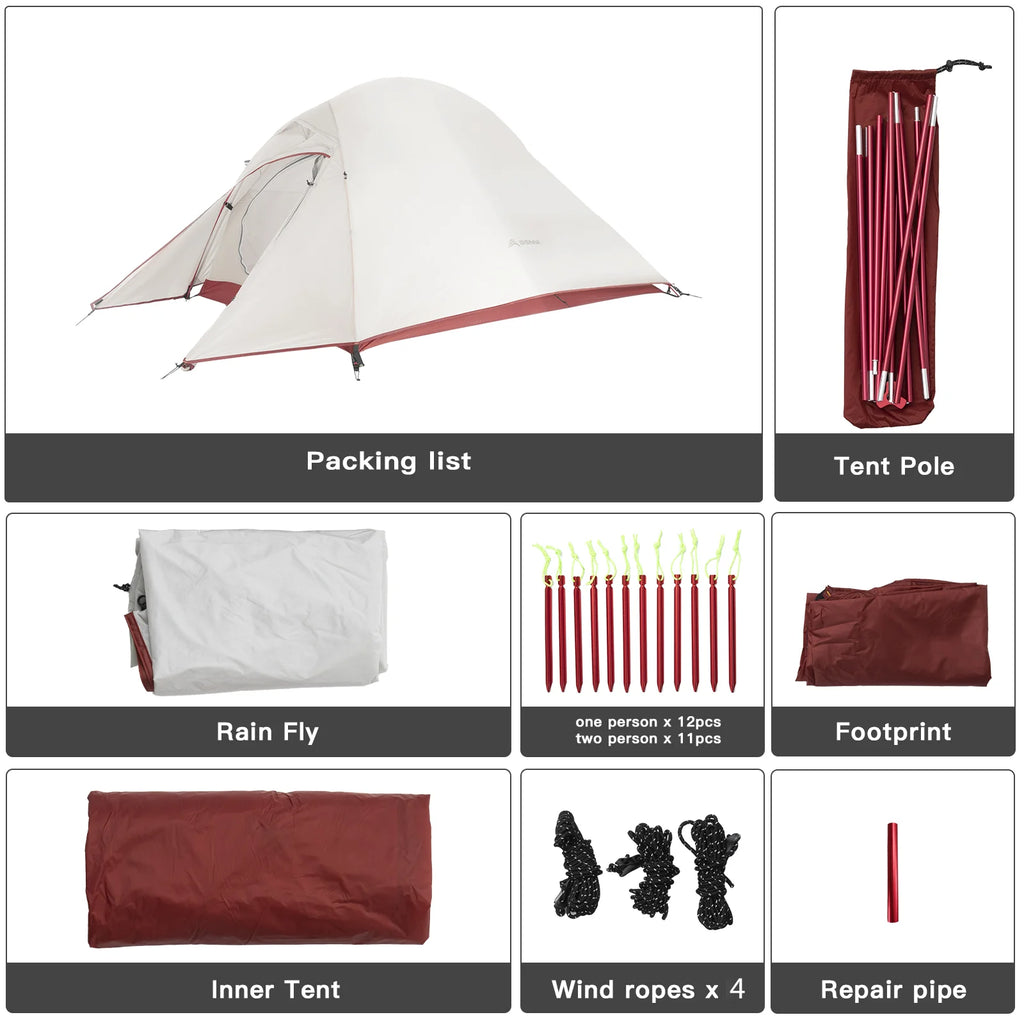 BISINNA Ultralight Camping Tent Backpack Tent 20D Nylon Waterproof Outdoor Hiking Travel Tent Cycling Tent 1-2 Person