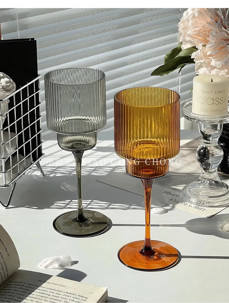 350ml Color Nordic Stripe Goblet Wine Glasses Red Wine Glasses Cocktail Juice Sparkling Water Glasses Party Wedding Barware