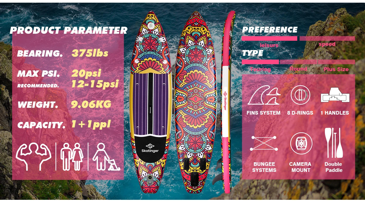 SKATINGER SUP Waterproof Inflatable Paddle Board 11'6"x32"x6" Standing Style Aquatic With Fishing Accessories SUB Board