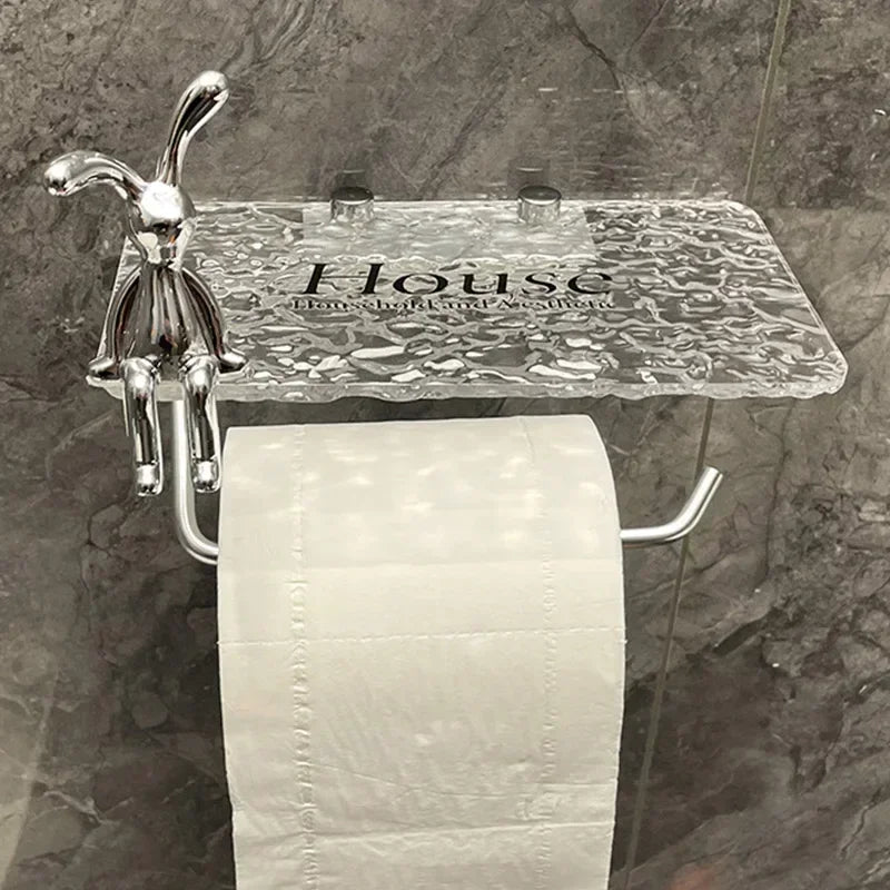 Luxury Gold Toilet Paper Holder with Shelf No Punching Acrylic Roll Paper Holder Tissue Hanger Bathroom Accessories  Bathroom
