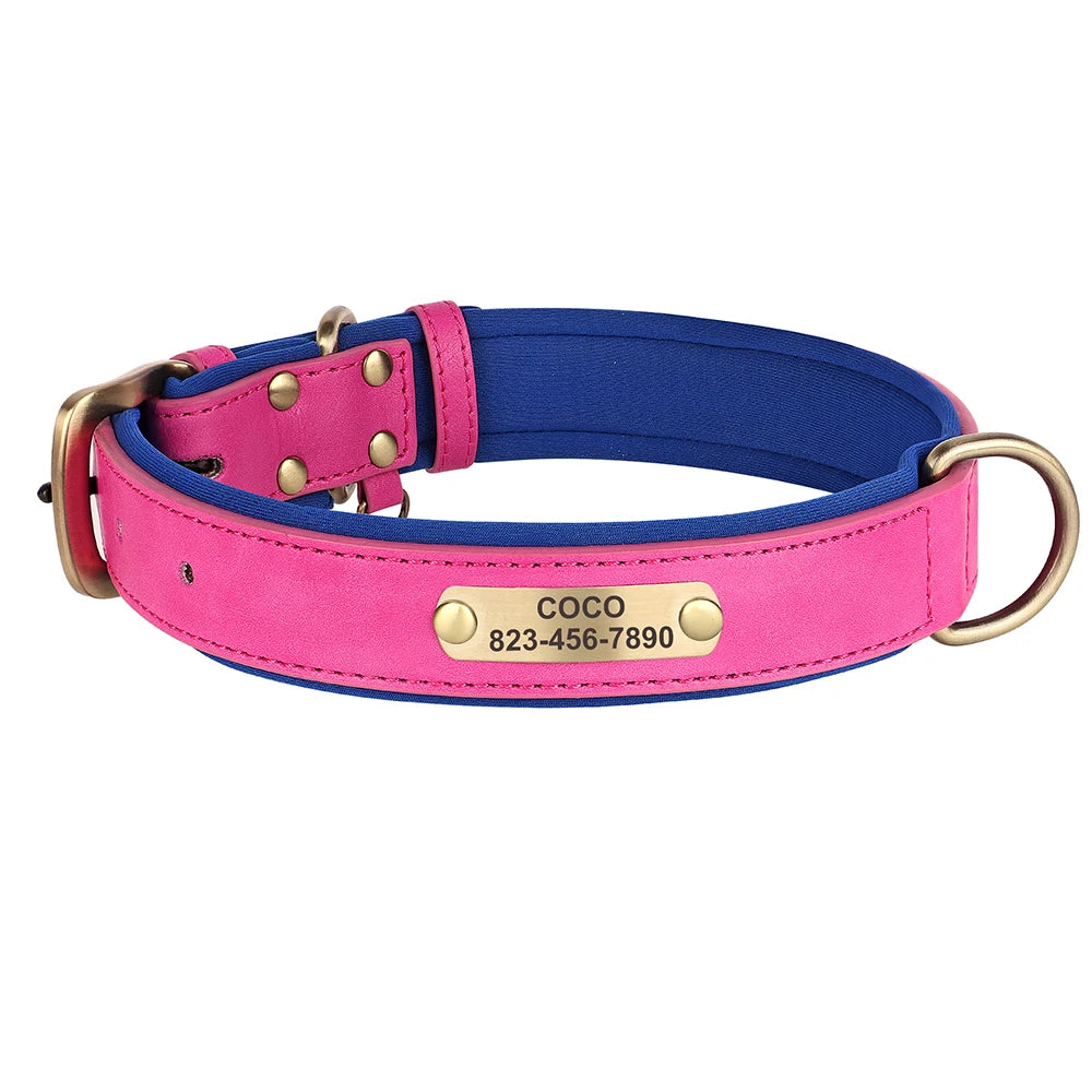 Free Custom Dog Collar Soft Padded Dogs Collars Personalized PU Leather Pet Necklace Adjustable for Small Medium Large Dogs Pug