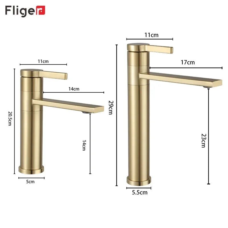 Fliger Tall Basin Faucet Brushed Gold Bathroom Sink Faucet Countertop Sink Faucet Hot Cold Bathroom Faucet 360° Rotating Mixer