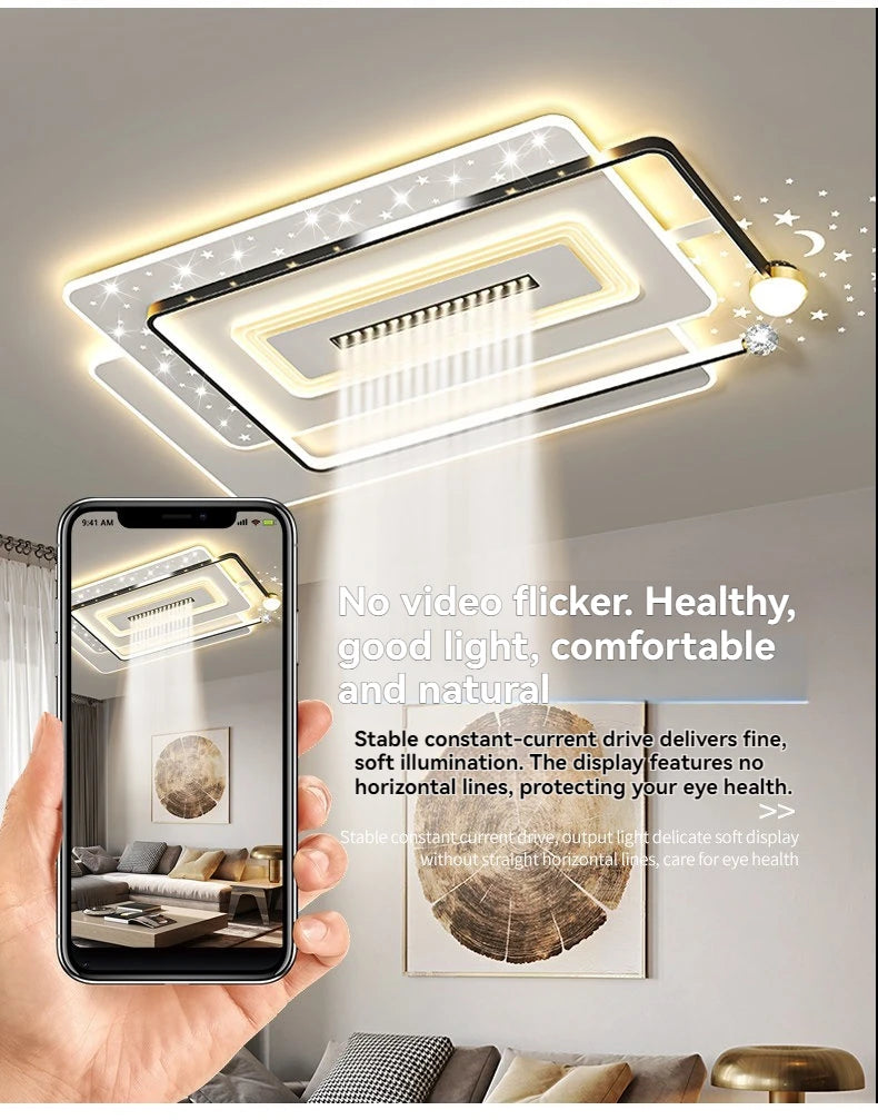 Modern Minimalist LED Ceiling Light for Living Room, 2026 New Model with Starry Sky Projection Effect and Integrated Spotlights
