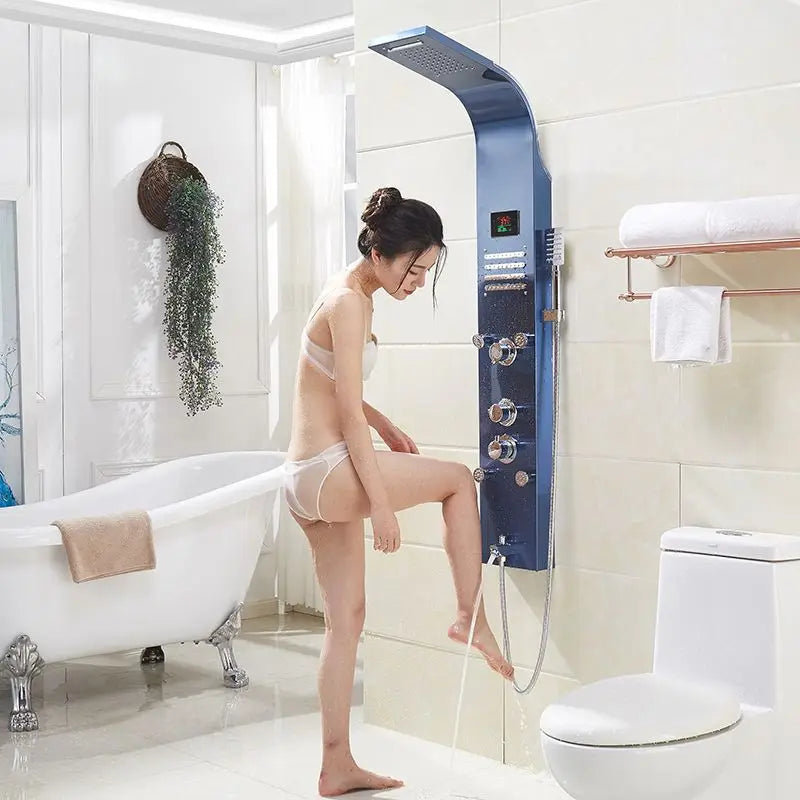 Shower screen shower set, bathroom wall-mounted household bathroom constant temperature all-copper rain nozzle