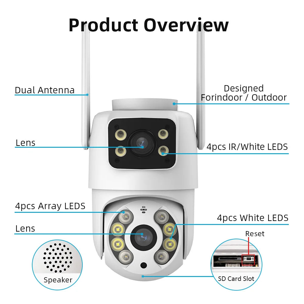 15MP HD Three Screen WIFI IP Camera Outdoor 4K Dual Lens Camera AI Human Detection Waterproof CCTV Video Security Camera ICsee