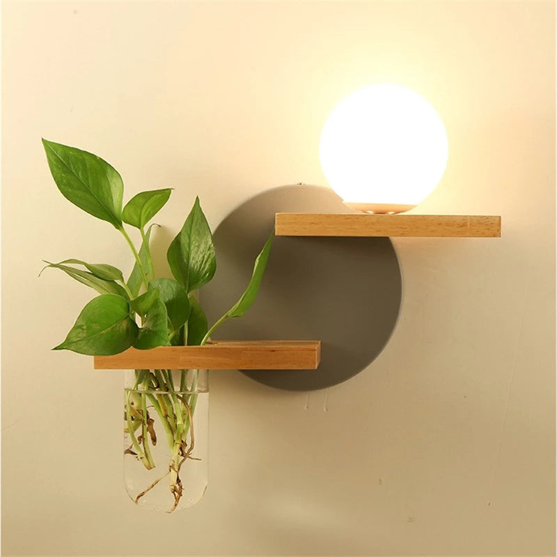 Modern Wooden Lamp Led Wall Lamps Nordic Personality Creative Green Plant Pot Home Decor Living Room Aisle Loft Light Fixtures