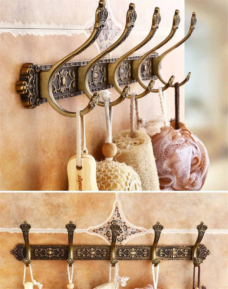 Antique Carved Towel Hanger Clothes Hat Hook Row Vintage Robe Hook Bathroom Robe Hook Bath Hardware Set Kitchen Hanger