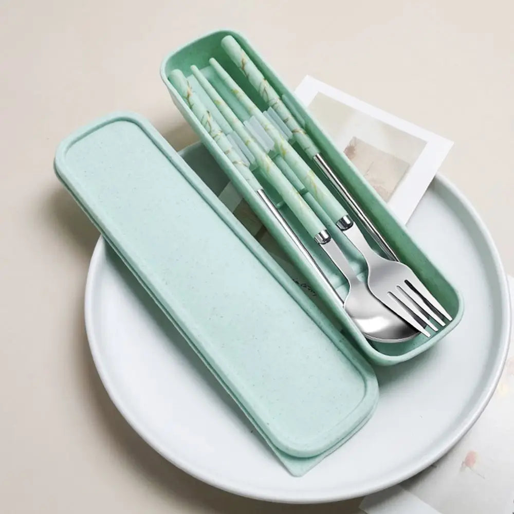 Kitchen Accessories Reusable With Box Tableware Portable Stainless Steel Spoon Fork Chopsticks Set Dinnerware Cutlery Set